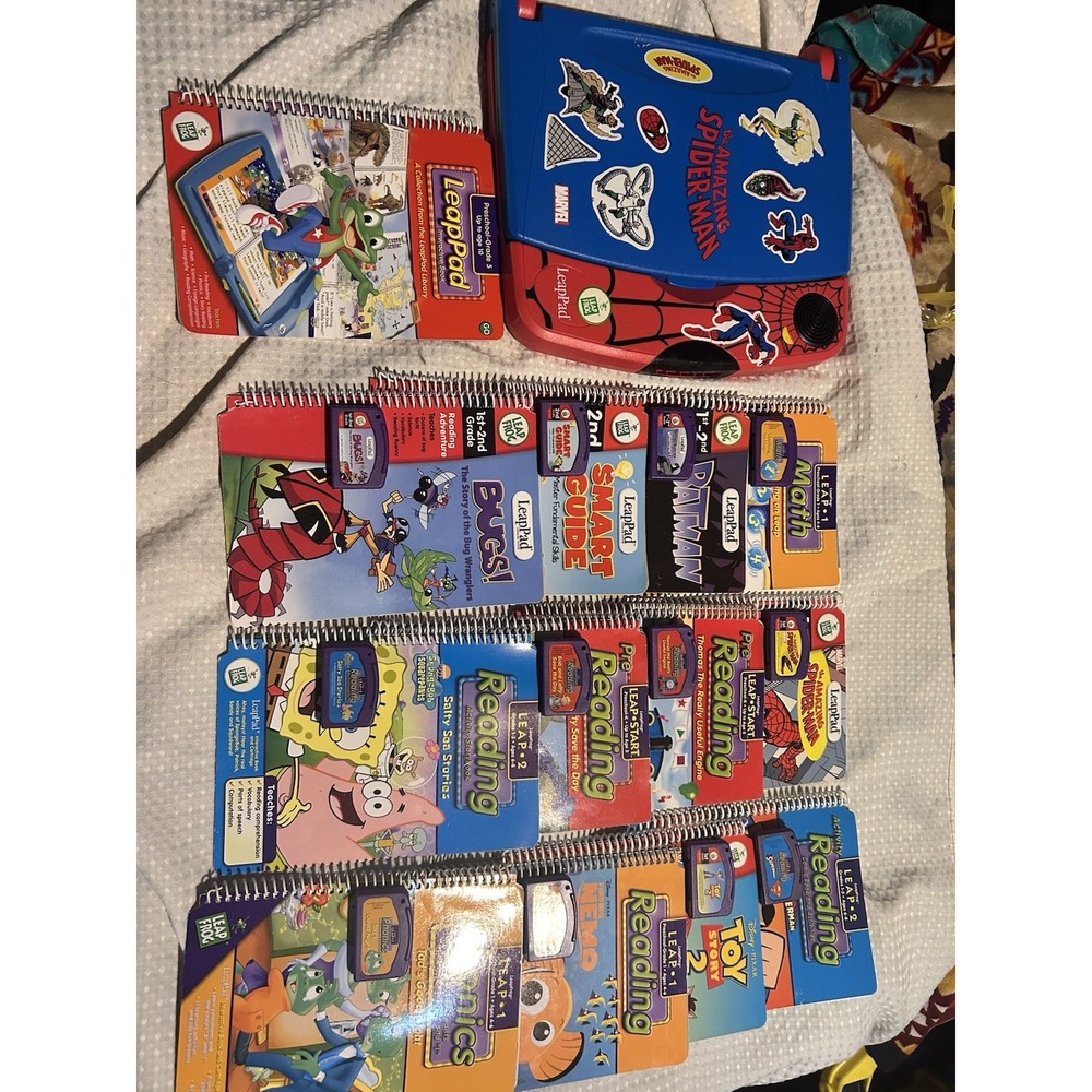 Spiderman Leap Frog Leap Pad With 12 Books & Cartridges!! Works Great!!